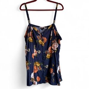 Torrid Navy Blue Button Front Floral Tank Top Size 3